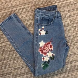Floral embroidered jean